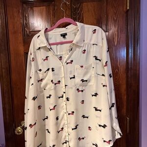 Torrid Cream Button-Up Shirt with Dachshund Print